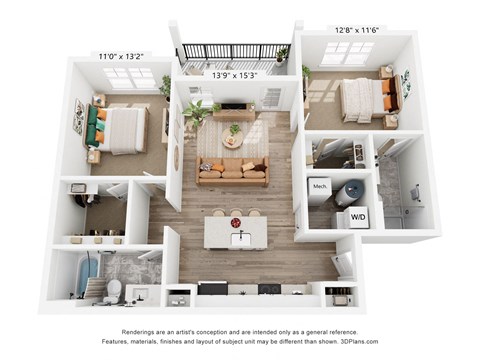 The Sterling 2 Bedroom Floor Plan at Copper Run Marysville Apartments